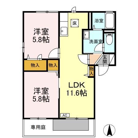 ルミエール アベニール(2LDK/1階)の間取り写真