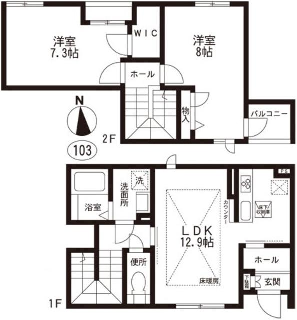 アブリコ西麻布(2LDK/1階)の間取り写真
