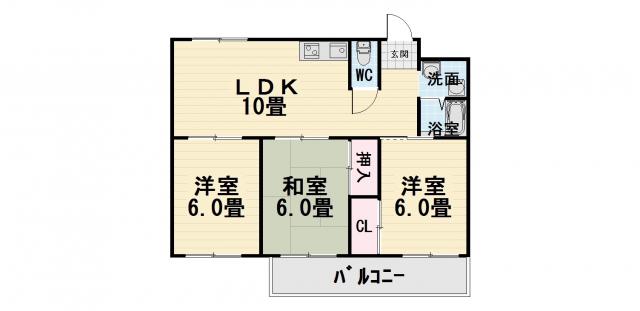 ユニハイム鳳(3LDK/1階)の間取り写真