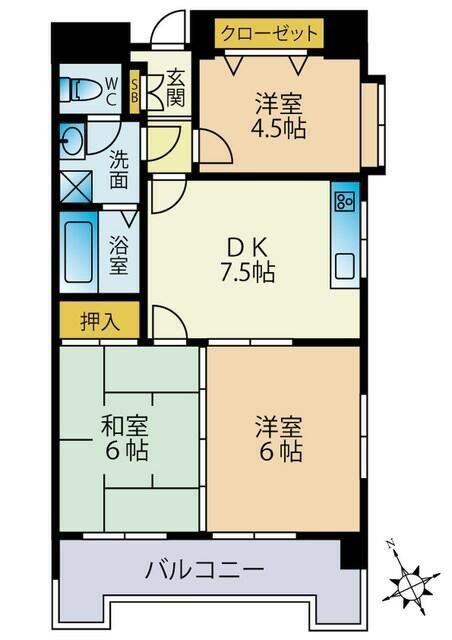 クレベール千防(3DK/10階)の間取り写真
