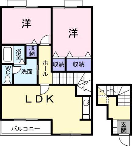レジデンスF(2LDK/2階)の間取り写真