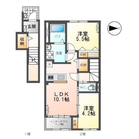 黒岩アパート(2LDK/2階)の間取り写真