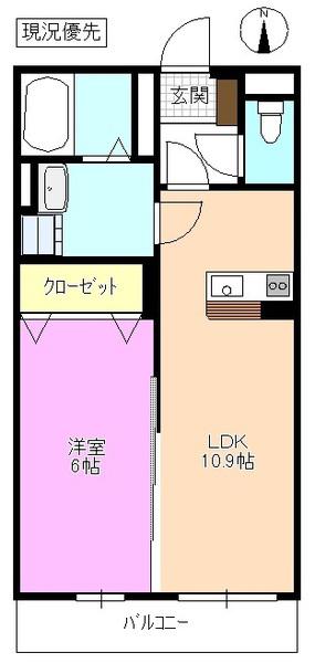 オーク笹部(1LDK/3階)の間取り写真