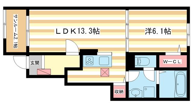 セレノ生駒I(1LDK/1階)の間取り写真