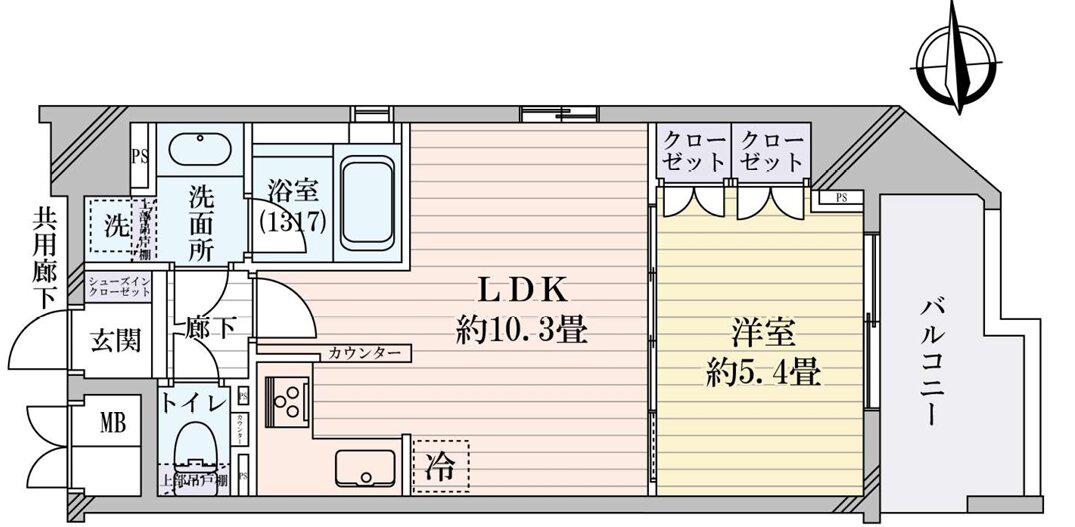 リーガル西天満III(1LDK/5階)の間取り写真