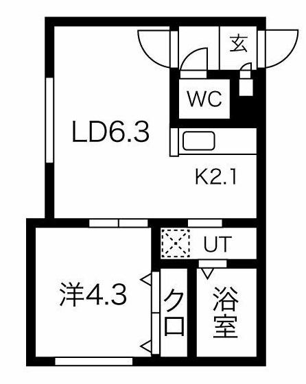 CHAMBRE東札幌(1LDK/4階)の間取り写真