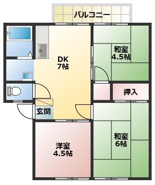 ウインディア(3DK/1階)の間取り写真