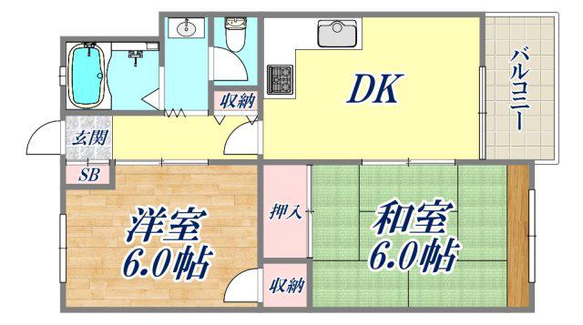 西甲子園ハイツ(2DK/5階)の間取り写真