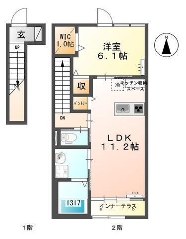 ティーダ春日(1LDK/2階)の間取り写真