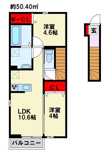 メゾンソレイユ折尾(2LDK/2階)の間取り写真