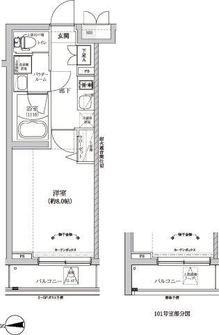 RELUXIA三軒茶屋(1K/1階)の間取り写真