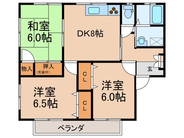 ウインド・イチキA(3DK/2階)の間取り写真