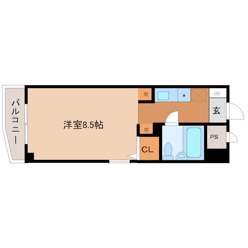 猪名寺パークマンション2(ワンルーム/8階)の間取り写真