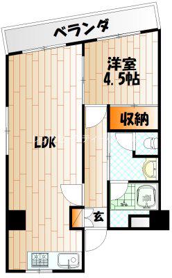いわきビル(1LDK/4階)の間取り写真