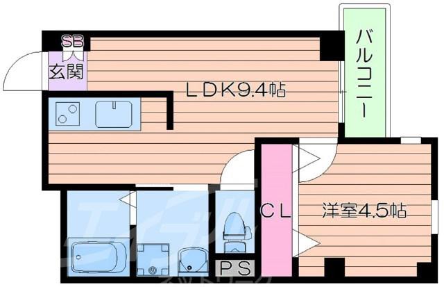 ナイスコーポ豊津(1LDK/3階)の間取り写真