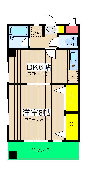 ドルックス横浜(1DK/2階)の間取り写真