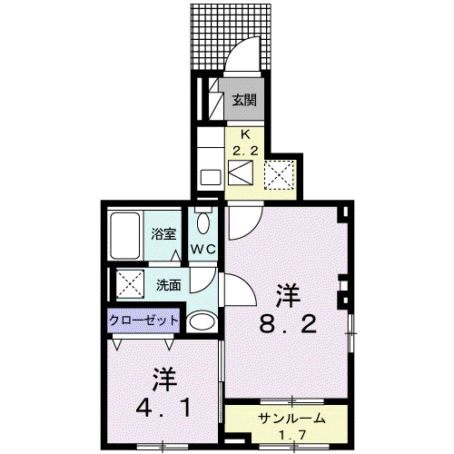 クラール 島野 A(2K/1階)の間取り写真