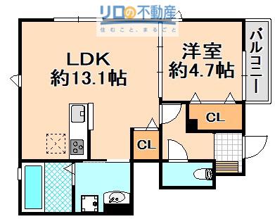 ソレイユ伊丹 B棟(1LDK/1階)の間取り写真