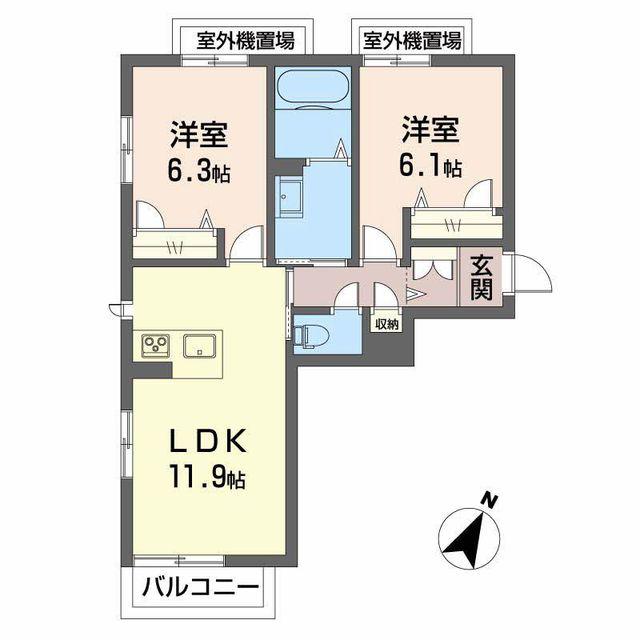 レフィアント(2LDK/2階)の間取り写真