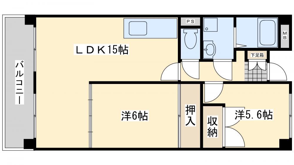 パークサイド萩原(2LDK/6階)の間取り写真