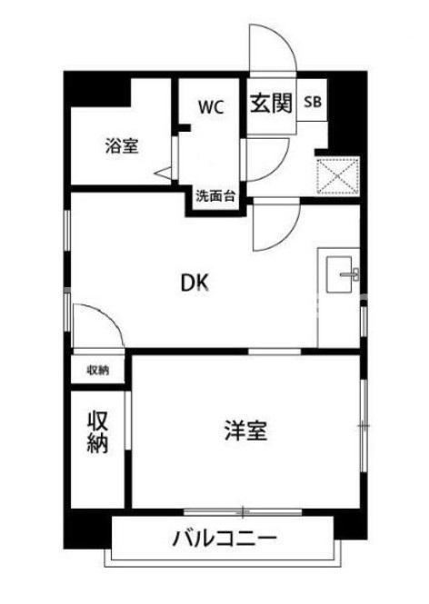 二葉ビル(1DK/6階)の間取り写真