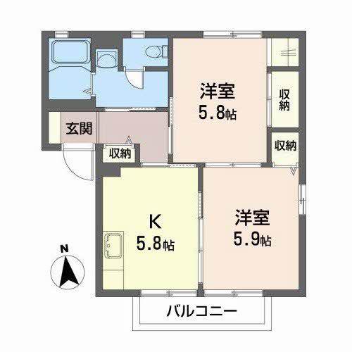グランパルモB(2K/1階)の間取り写真