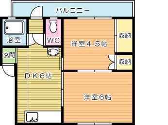 菜園場コーポ(2DK/4階)の間取り写真