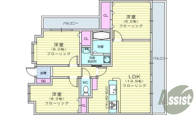 エレット長町(3LDK/12階)の間取り写真