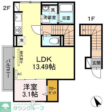 エクセリア高砂(1LDK/2階)の間取り写真