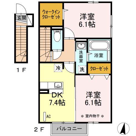 グランデニューシティー(2DK/2階)の間取り写真