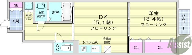 GRAND TERRACE長町南2(1DK/1階)の間取り写真