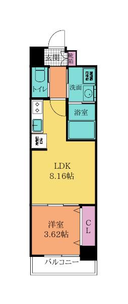 ERUZAGLANZ黄金(1LDK/12階)の間取り写真