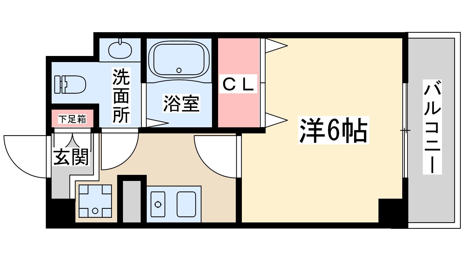 ウインズコート天神橋(1K/6階)の間取り写真