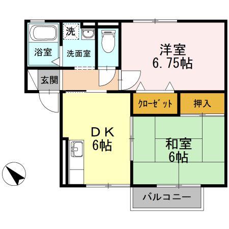 ブリスベントII(2DK/1階)の間取り写真