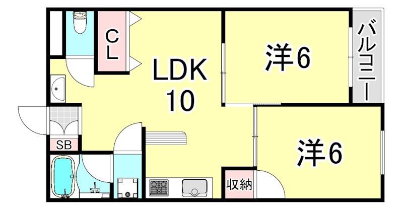 甲子園第二松並ハイツ(2LDK/1階)の間取り写真