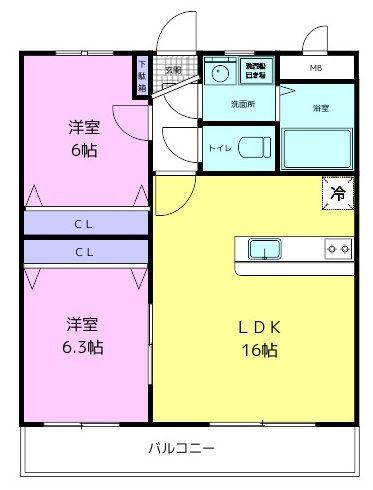 寺ノ元レジデンス(2LDK/1階)の間取り写真