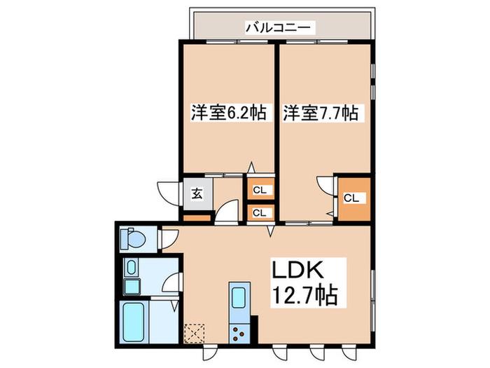 REVEUR HACHIMANYAMA(2LDK/2階)の間取り写真