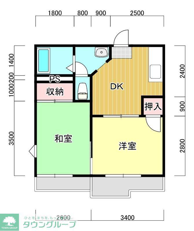 フローラルハイツD(2DK/1階)の間取り写真