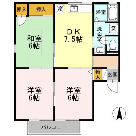 セジュールケイエム(3DK/2階)の間取り写真