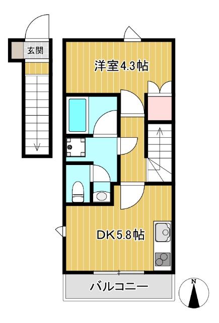メゾンボヌール(1DK/2階)の間取り写真