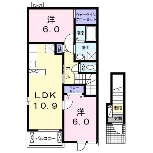 小田急小田原線 本厚木駅 バス乗車時間：12分 最寄りバス停で下車 徒歩9分 2階建 築12年(2LDK/2階)の間取り写真