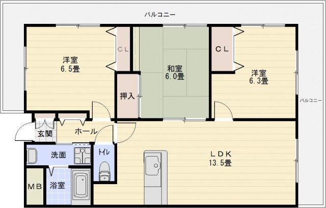 ルキア国分(3LDK/6階)の間取り写真