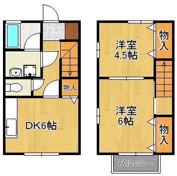 ドヌール朽網B棟(2DK/1階)の間取り写真