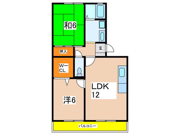 フォンテーヌIIB棟(2LDK/3階)の間取り写真