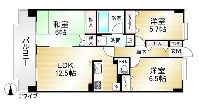 ライフステージ武蔵野(3LDK/3階)の間取り写真