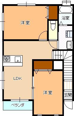 キャトルボヌール(2LDK/2階)の間取り写真