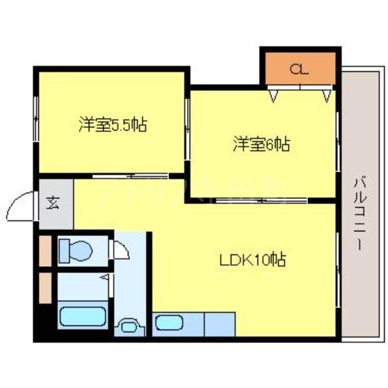 マンションサンヒルズ(2LDK/4階)の間取り写真