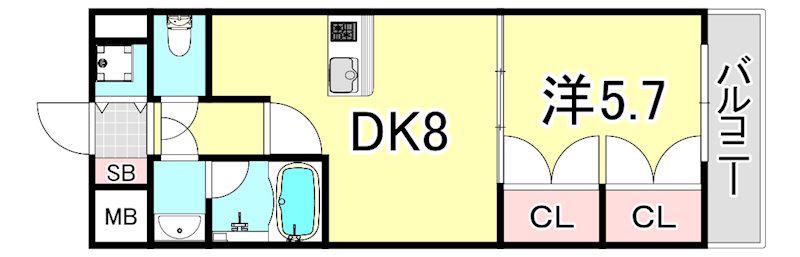 センターヒル御幣島(1DK/3階)の間取り写真