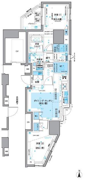 KDXレジデンス三鷹(2DK/10階)の間取り写真