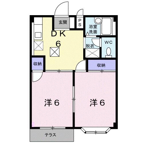 ホワイトルーム飯村B(2DK/1階)の間取り写真